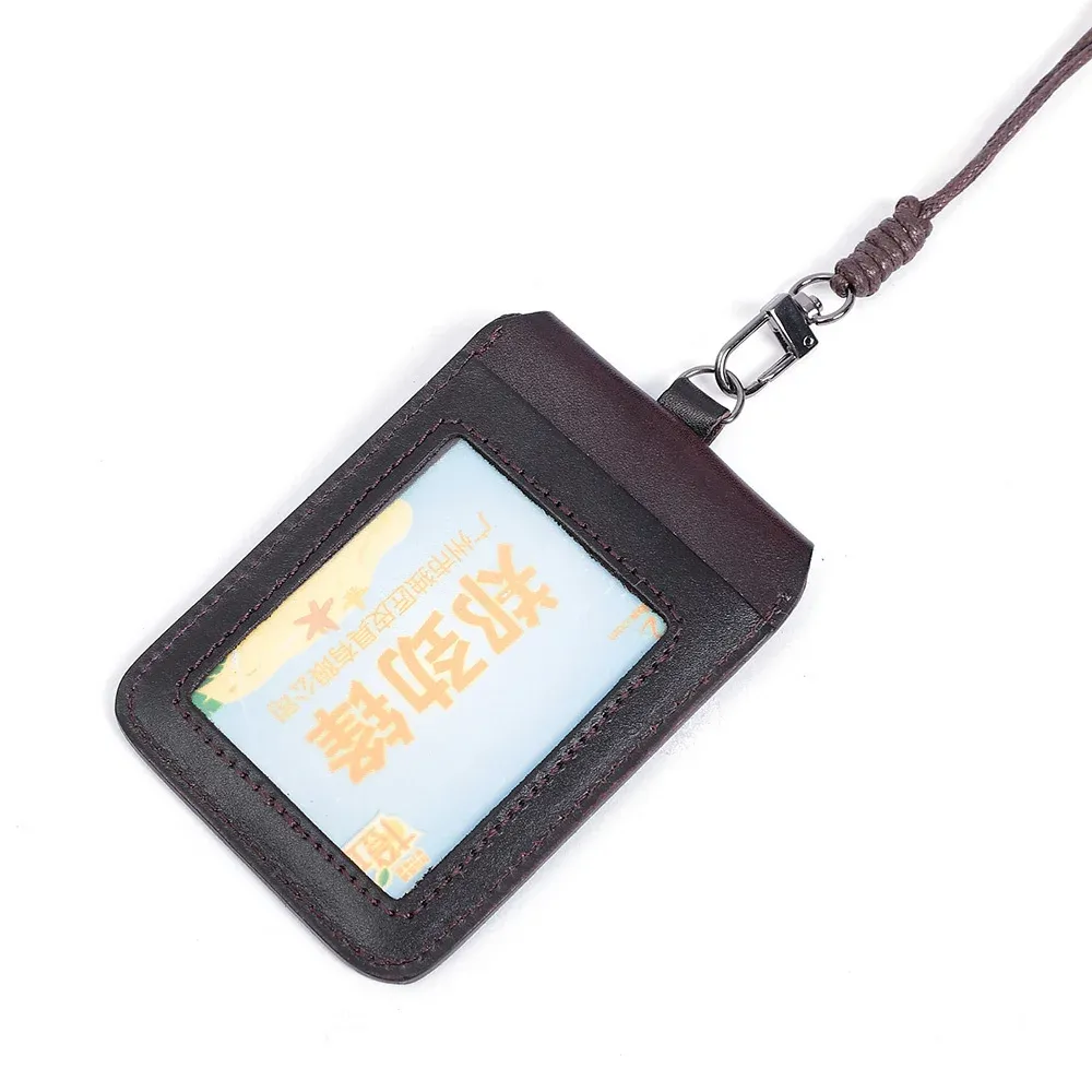 Holders Genuine Leather Card Holder Employee Name ID Cover Work Bank Holders with Neck Strap Lanyard for Student Office