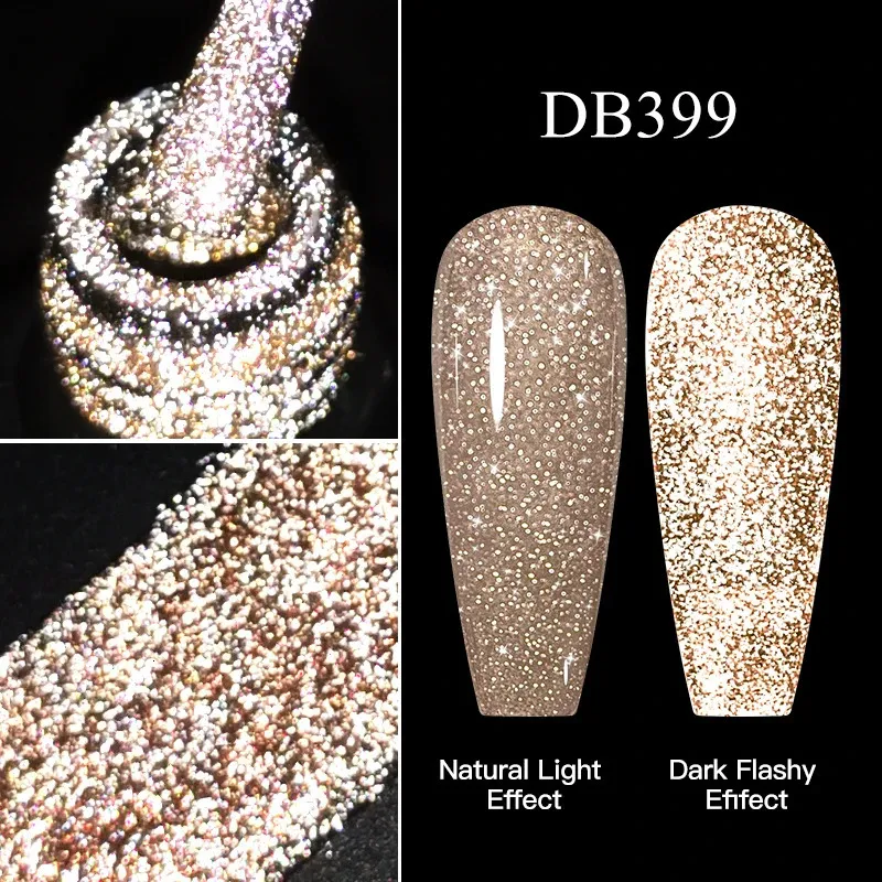 Champagne à ongles à paillettes réfléchissants champagne argenté rose vernis semi-permanent tremper la décoration artistique LED UV 240418