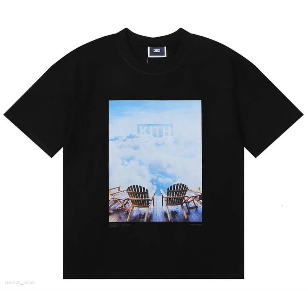 Kith T-shirt High Street Tide Brand Kite Men's T-Shirts Street View Tryckt kortärmad rosplattor för män och kvinnor Tee Cotton Tops Kith 444