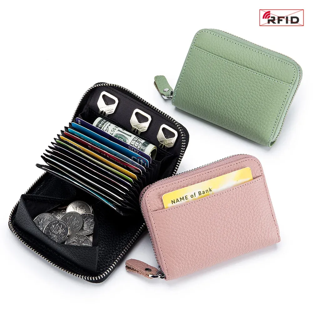 Houders Echte lederen portemonnee RFID Blokkering ID Credit Bank Handelaar Holder Men Storage Coin Portebasis Koppeling Pocket voor vrouwen Vrouw