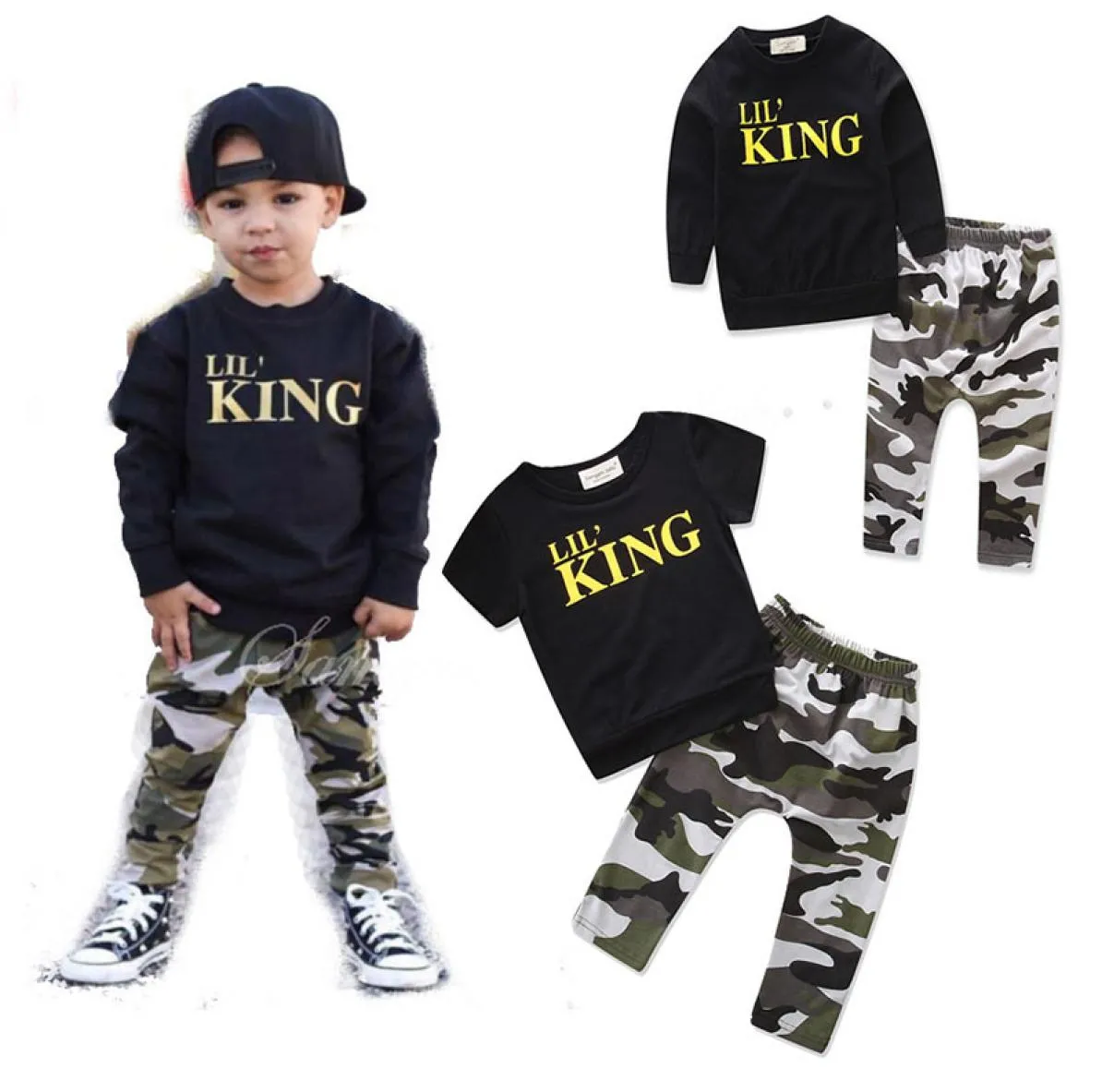 Baby camouflage outfits baby boy kleren brief topcamouflage broek 2pcsset katoen kinderen designer kleding jongens4894578