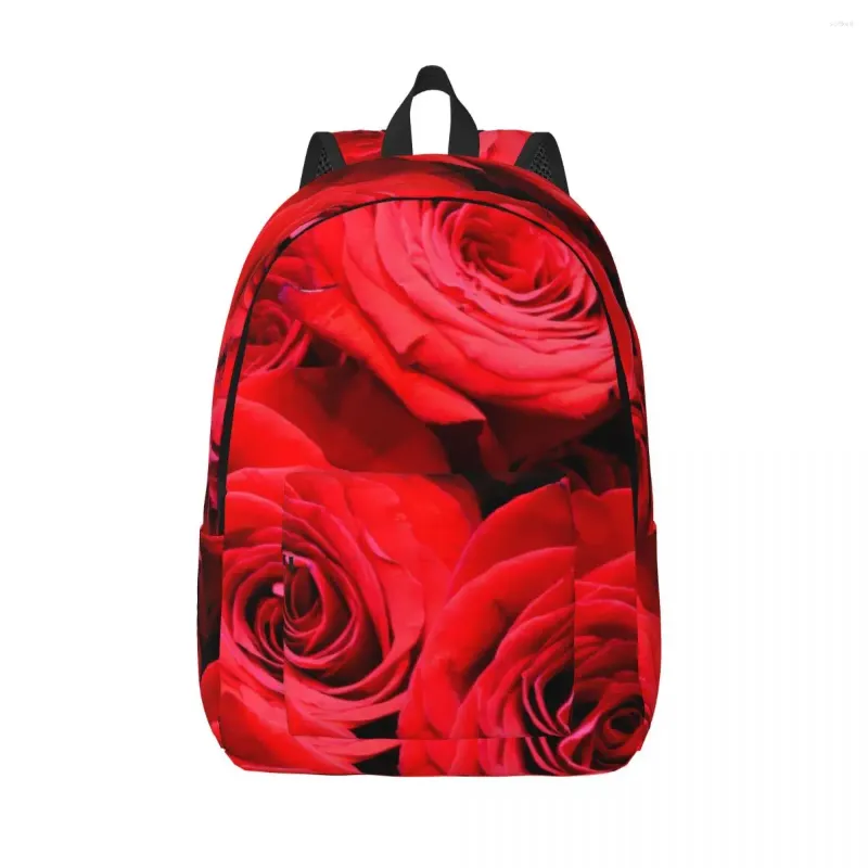 Backpack Red Rose Print Eleganckie kwiatowe mężczyźni poliestrowe plecaki na zewnątrz lekkie urocze torby z liceum plecak