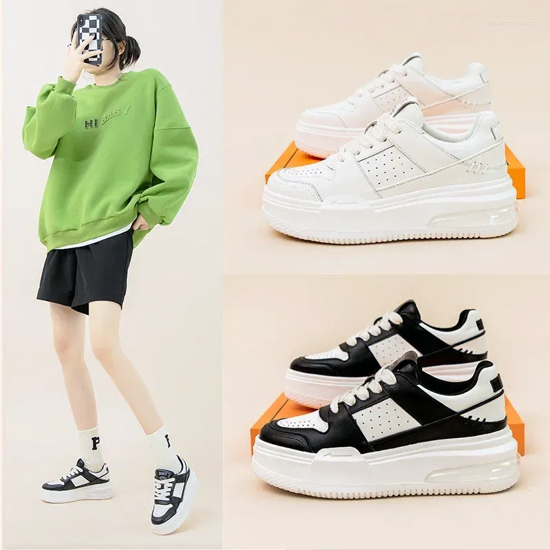 Lässige Schuhe Frauen echte Leder-Sneaker 2024 Trendy Round Toe Plattform Schnürung atmungsaktive Damen Sport handgefertigt