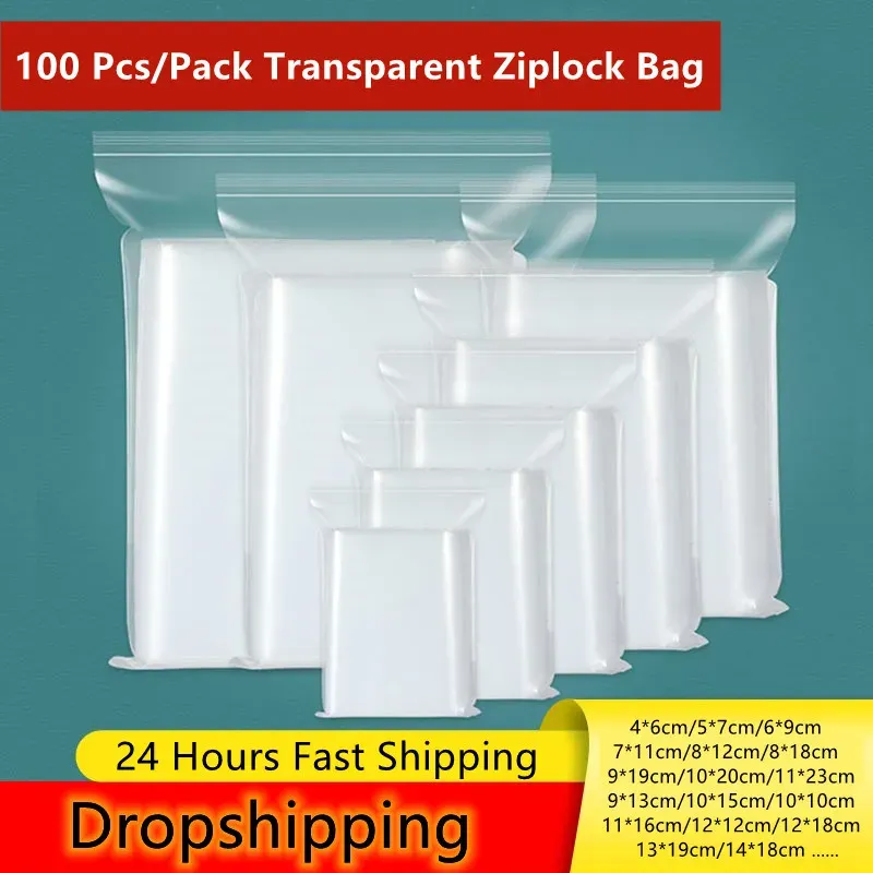 Sacos 100pcs/spot spot pe ziplock saco de ziplock espessado 8 mm de vedação de vedação grande zíper de sacos de plástico transparentes sacos de vedação de ziplock