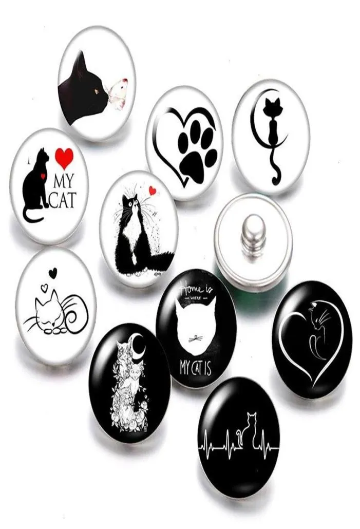 Piękny kot miłość Pet Strand 18 mm Snap Buttons 10pcs Zmieszczony okrągłe po szkło265K2304589