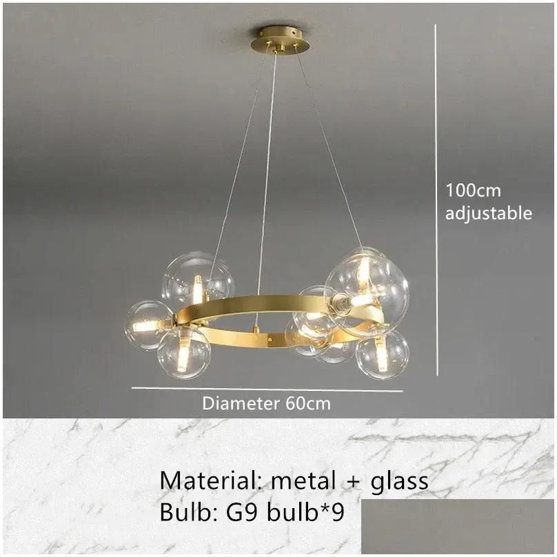 Ljuskronor modern ringglasboll LED -pendelljus för levande matsal kök sovrum svart guld heminredning hängande lampa dropp dh5cw