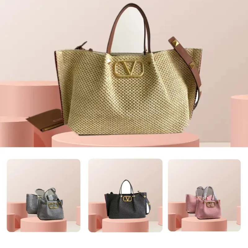 Bolsa de diseñador simple para mujeres Gran capacidad Weaveven Gold Colors sólidos Solid Bolsa Bolsas de cuero negro Gey Bags informales C4 C4
