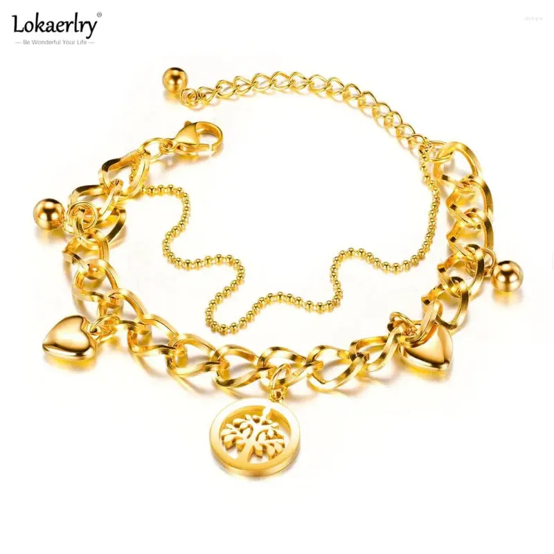 Bracelets de charme Lokaerlry Double couche tendance en acier inoxydable Amour Heart For Women Girls Bohemia Chain Link Jewelry LB17088