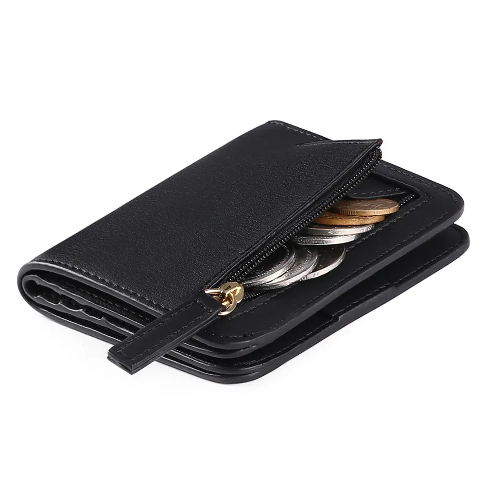 Portefeuilles dames RFID -geldclips die kleine compacte tweevoudige luxe echt lederen zak portemonnee dames mini portemonnee met ID -venster blokkeren