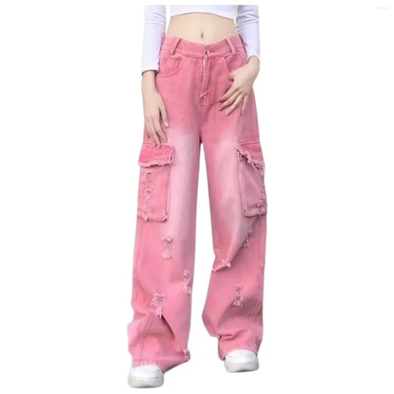 Jeans pour femmes à la mode lavée et usée à la jambe de travail droit de travail pantalon confortable