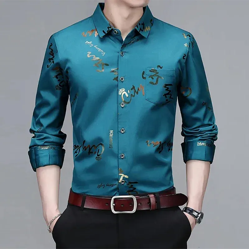 Mens Casual and Fashionable Long Sleeved Printed Shirt Non Ironing Wrinkle Resistant Business Top 240418
