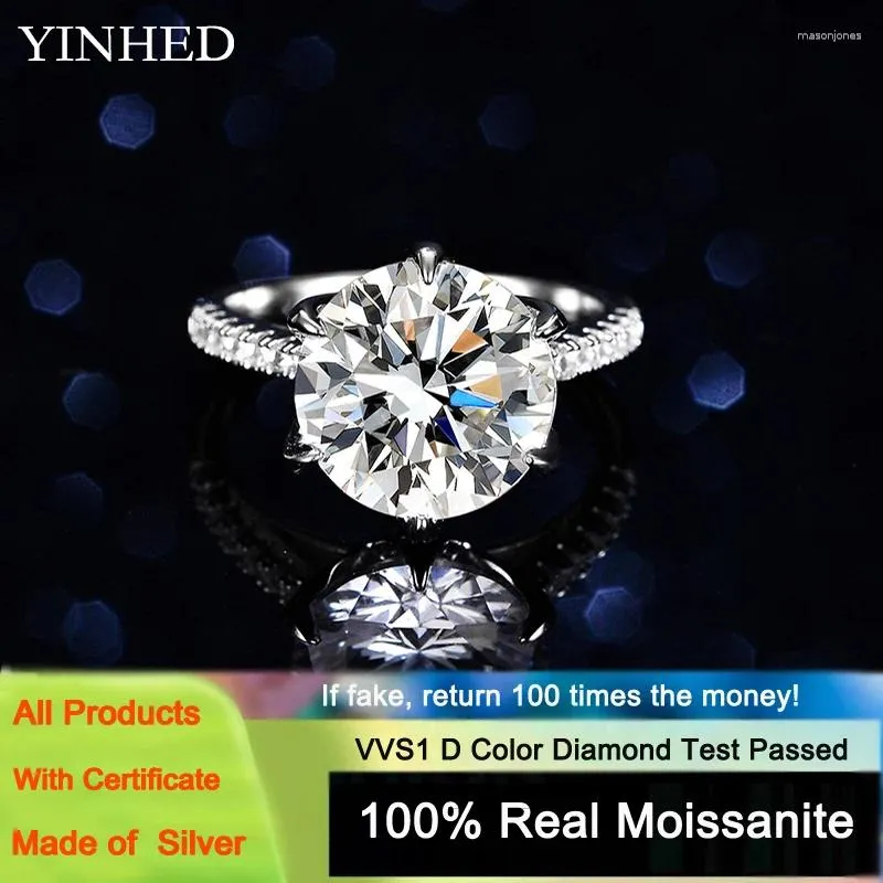 Cluster Rings Yinhed Luxury Classic 6 Big 5 Moissanite for Women 925 Sterling Silver White Gold Plated Wedding Jewelry Ring