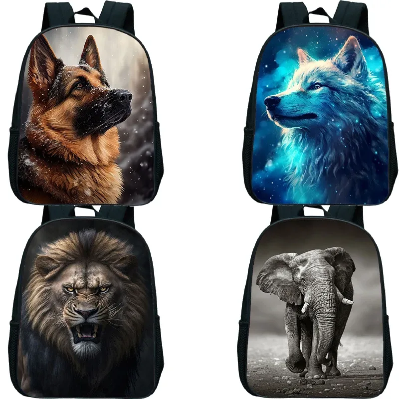 Backpacks Lion Tiger Kindergarten Backpack White Wolf Children Backpacks Kids Husky Dog Imprimer Sac écolière imperméable Book Bookbag Small Knapsack