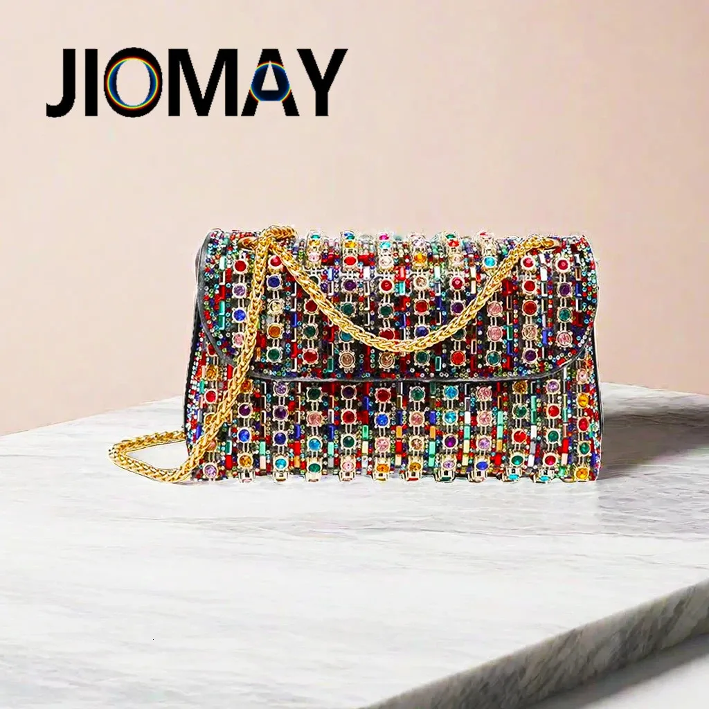Jiomayの静かな高級財布女性のための華やかなパーティーバッグラインストーンクロスボディ財布肩240418