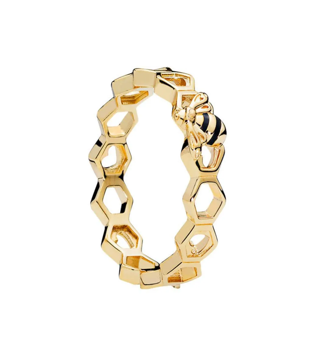 Nieuwe 18K geelgouden bijen ringen set doos voor 925 Sterling Silver Honeycomb For Women Girls Fashion Accessories3279945