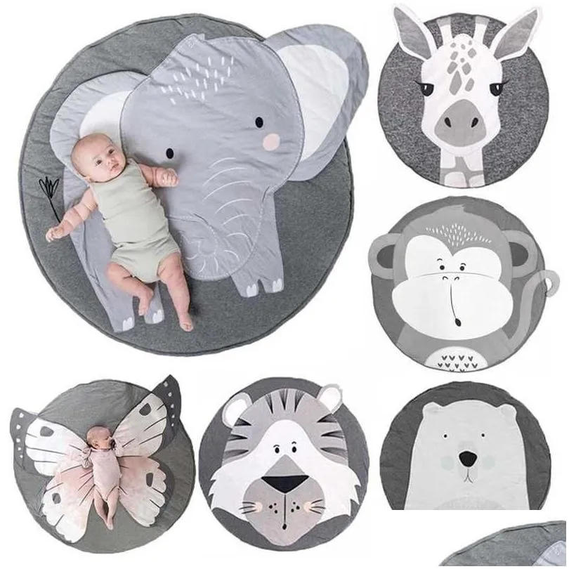 Baby tapijten Playmates speelmat Toys Katoen Born Infant Cling Pad Animal Deken Ronde Tapijt vloer Tapijt Kinderkinderen Kinderen Kamer kwekerij Decor 2 Othkg