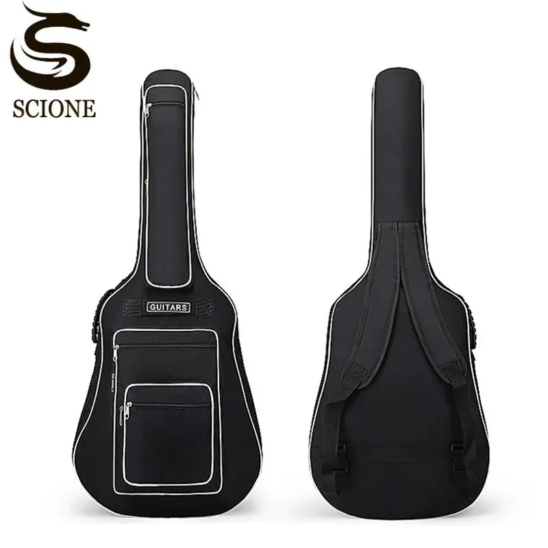 Casos 40/41 polegadas Oxford Fabric Saco de guitarra de guitarra duplo Strapas de ombro Double Guitar 8mm Mold Caixa Backpack de armazenamento à prova d'água x90