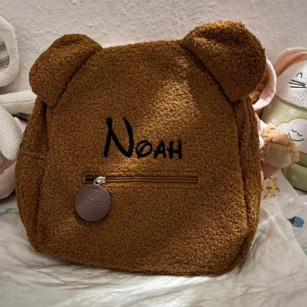 Sac à dos mignon ours en peluche sac à dos brodé de nom brodé d'automne hiver