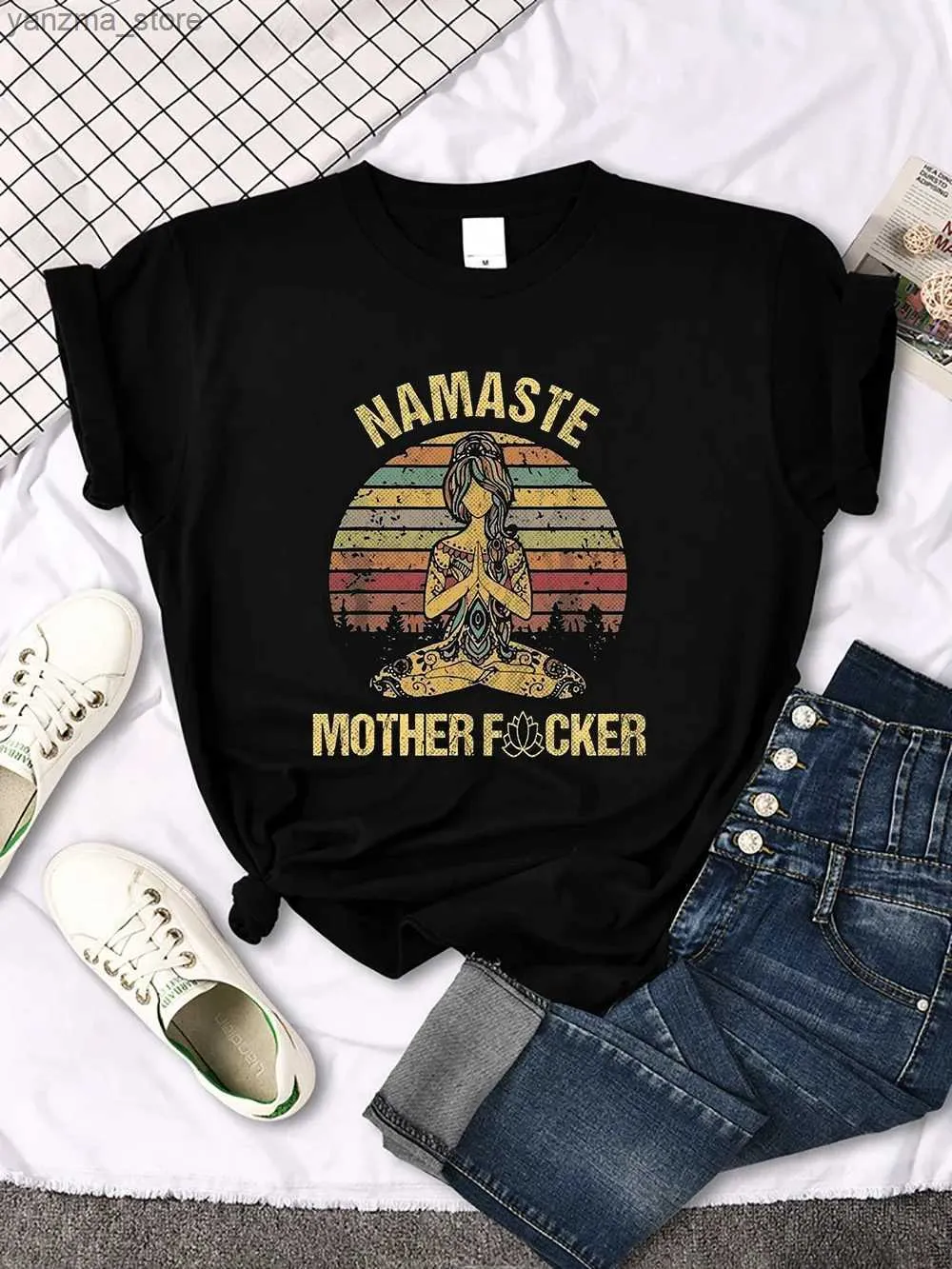 Dames t-shirt vintage namaste moeder expliciet patroon dames t-shirt o-neck creatieve t shirts mode ademende crop top casual sport t shirt y240420eyja