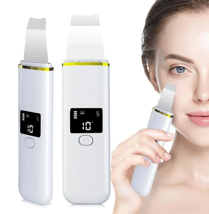 Ultrasonic Facial Skin Care Scrubber LCD Screen Ion EMS Therapy Face Rejuvenation Cleaner Spatula Blackhead Remover Acne Cleaning 6225188