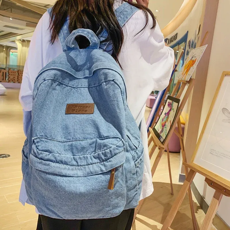 Mochilas Classic Cowboy Blue Women's Back's Bag's Bag Mackpack Versión coreana de The Hearing Bag Girl College Mochila mochila mochila