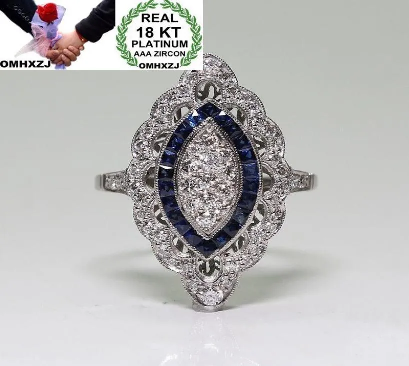 Omhxzj Hela europeiska patiens ringer Fashion Woman Man Party Wedding Gift Luxury White Blue Topaz Zircon 18kt White Gold Ring2859690