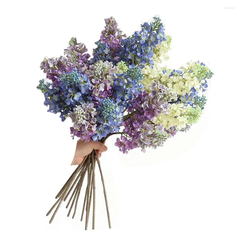 Fleurs décoratives 3 PCS Couleur de gradient Hortensia 3D Plastique Long Lilac Fleur artificielle 64 cm Décoration domestique Arrange