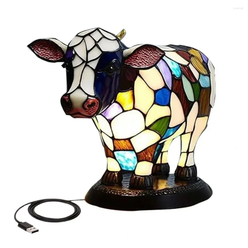 Night Lights Relaxation Light Soft Glow Lamp Colorful Cow Table Usb Operated For Room Bedroom Desk Decoration Resin