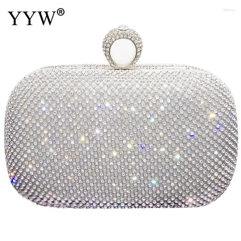 Kvällspåsar Rhinestone Handväskor för kvinnor 2024 Handväska Party Sparkly Clutch Purse Axel Crossbag Shell Open Pocket