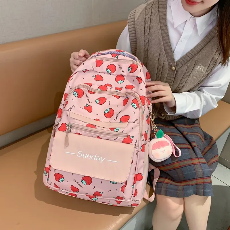 Väskor High School Girls Backpack School Bagsteenage Girls Multi Pockets Kawaii ryggsäck Kvinnor harajuku Söt högkvalitativ mochila