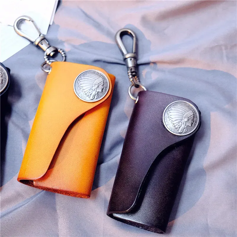 Wallets Handmade Tanned Leather Key Chain Wallet Manmade Genuine Leather Key Purse Keychain Wallet