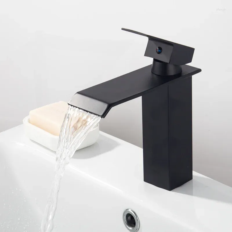 Robinets de lavabo de salle de bain bassin noir de pont moderne mélangeur finition de robinet élevé en acier inoxydable