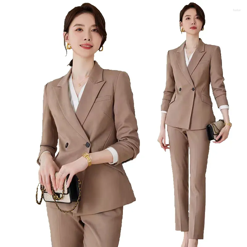 Kvinnors tvåbitar byxor Ladies Offic Work Wear Blazers kostymer med och jackor Coat for Women Professional Pantsuits Byxor Set Autumn