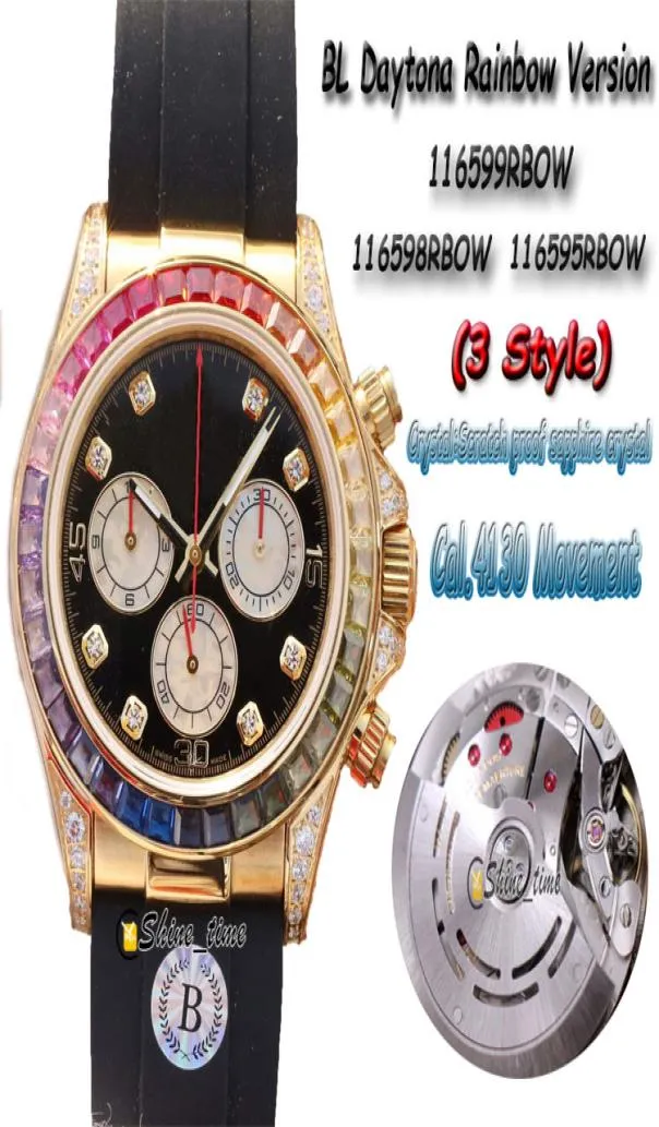 BL TOP Quality 116595 RBOW CAL4130 Chronograph Automatic 116598 116599 MENS Watch Rainbow Diamond Mezel 18K Gold Case Editio3415411