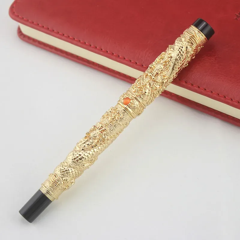 Pennor Jinhao Double Dragon Jewelry Luxury Fountain Pen Vintage Tower 18KGP 0,5 mm NIB Gift Ink Pennor Writing Stationery Office Supplies