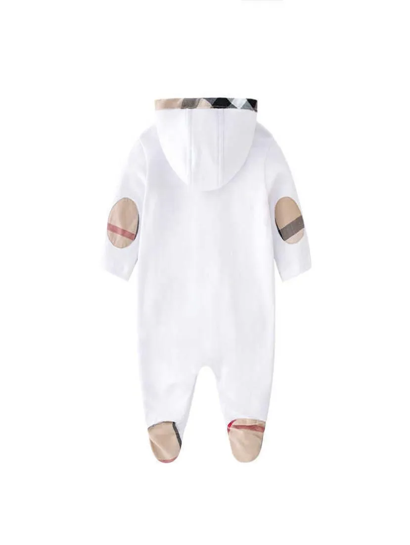 Retail nyfödda huva Rompers Romper Cotton Long Sleeve Onesies Bodysuit Jumpsuits Children Boutique Clothing8576880