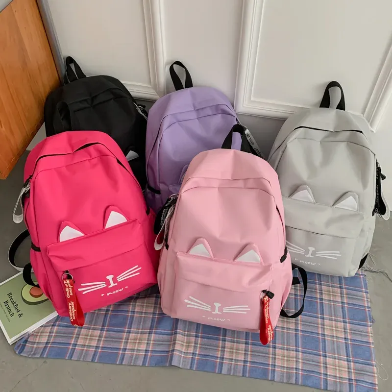 Sacchetti simpatici cartoni animati per gatti borse per la scuola per ragazze adolescenti nylon zaino borsetto donna famle studente book boam mochila escolar