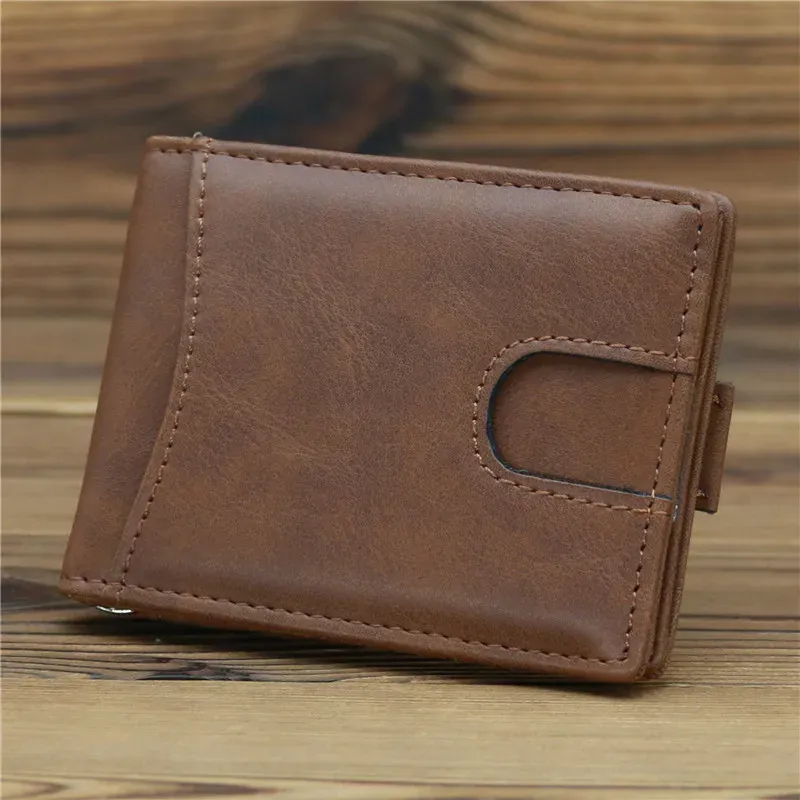 Klipp rfid dollar pengar clip casual liten plånbok för män pu läder manliga smala plånböcker korta mini plånbok med korthållarficka plånböcker