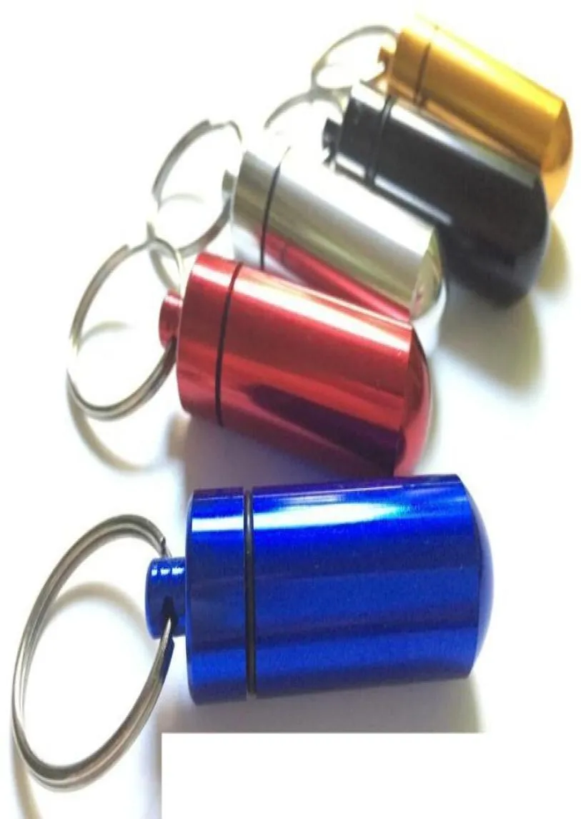 Travel Aluminium Alloy Waterproof Pill Box Case Keyring Key Chain Medicine Lagringsarrangör Bottle Holder Container Keychain3170743