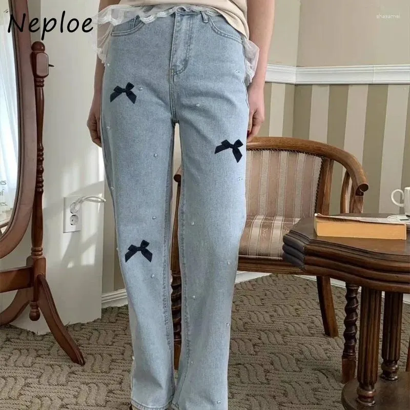 Spodnie damskie Neploe 2024 Spring Bow Print Diamentowe dżinsy modne
