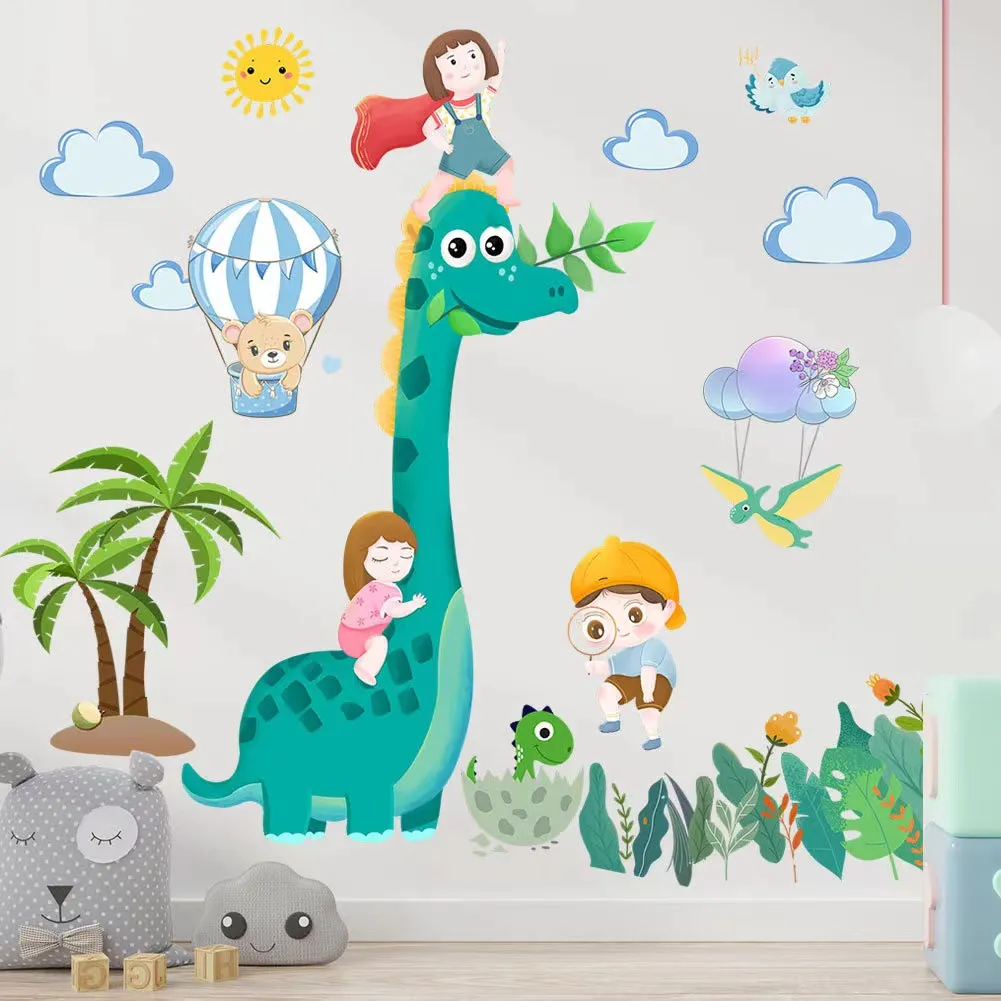 Cartoon dinosaur wall stickers children room wall decoration stickers kindergarten early education center wallpaper self-adhesive removable.