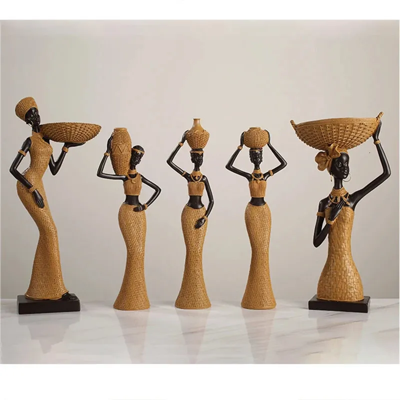 Geweven textuur Afrikaanse tribale vrouw Figurines Zwarte meisjes ornament Karakteristiek Decoratieve objecten Home Decor Accessories 240411
