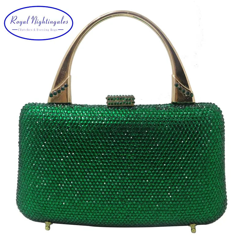 Bags Royal Nightingales 2019 Women Emerald Green Crystal Clutches Hard Box Evening Bags Crossbody Handbag Wristlets Clutch for Gift