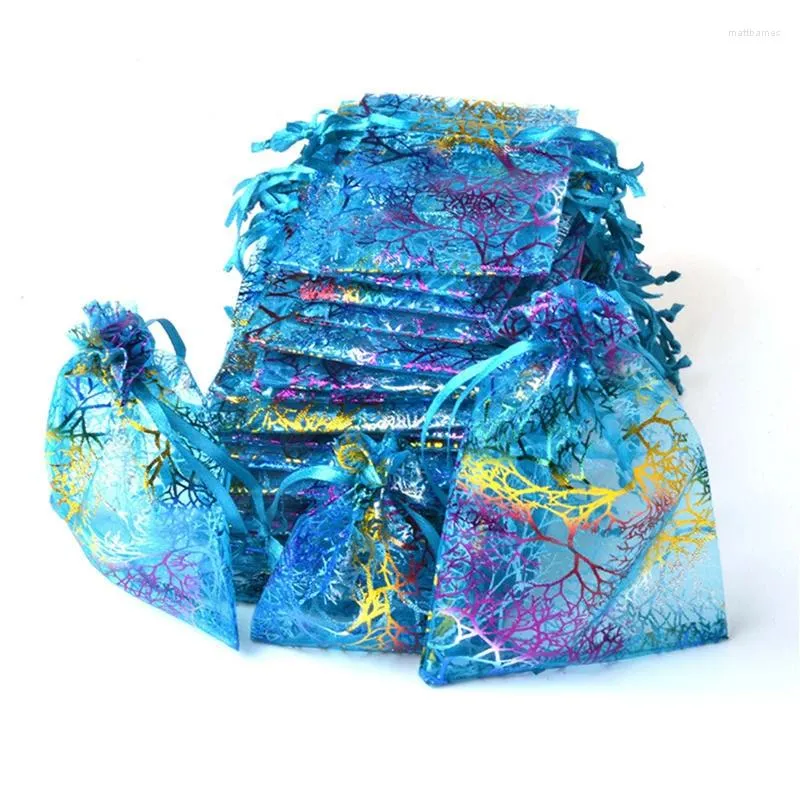 Ювелирные мешочки 100 % Большие притяжительные коралловые сумки Organza 17x23 20x30 Красочная сумка для хранения рождественская свадебная упаковка подарок W14