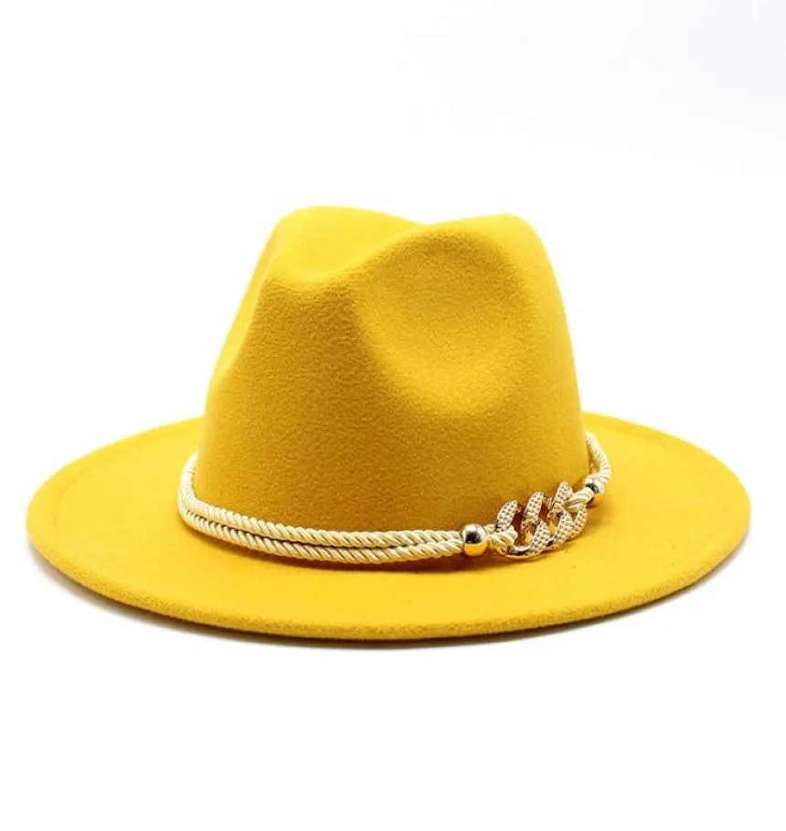 Wide Bim Hats Frauen Männer Wolle Filz Jazz Fedora Panama Style Cowboy Trilby Party formaler Kleid Hut Großgröße gelb weiß 5860 cm A7753375
