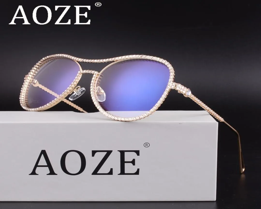 aozeクリスタルラインストーン女性用の特大のサングラス光学メガネフレームクリアレンズアンチブルーレイ抗UV400高品質3130756