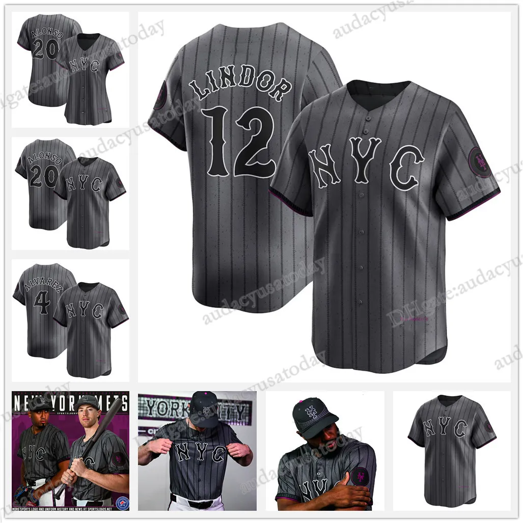 Francisco Lindor NYC 2024 City Connect Mets Jersey Francisco Alvarez Brandon Nimmo Starling Marte Jeff McNeil Pete Alonso Edwin Diaz Kodai Senga Baty Strawberry