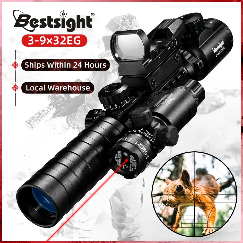 Scopes 39x32 Eg Tactical Optic Riflescope Red Green Illuminated Holographic Reflex 4 Reticle Red Green Dot 3 in 1 Combo Hunting Scope