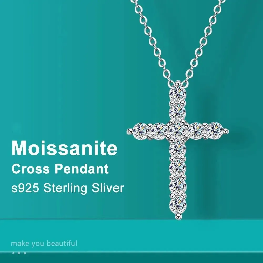 Collana a ciondolo a croce completa originale 925 sterling shiover catena piaccata in oro bianco 18k in oro fine per donne gioielli 240418