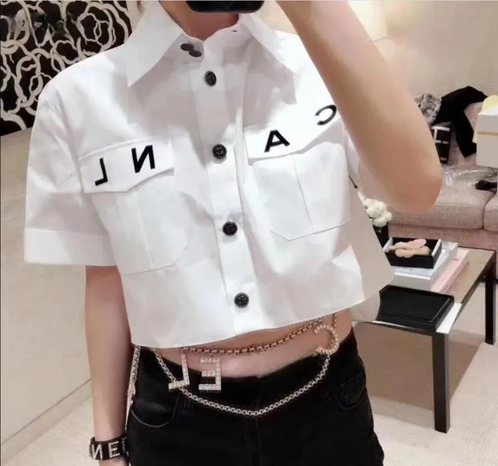 24-women shirt designer blouse womens fashion solid color letter print graphic short sleeve shirts casual simple short atmospheric cardigan buttons coat